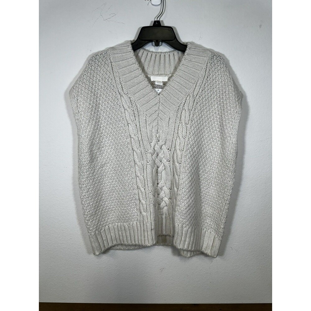 H&M Womens Ivory White V-Neck Cable-Knit Sleeveless Sweater Vest Large